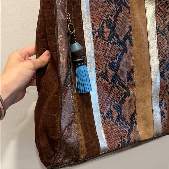 SHARIF leather stripe python suede shoulder hobo bag medium NWT - Picture 2 of 12